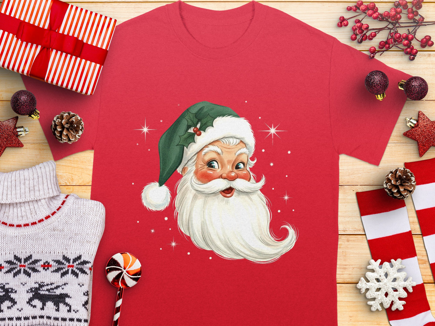 Festive Christmas Santa Graphic Tee Holiday Shirt