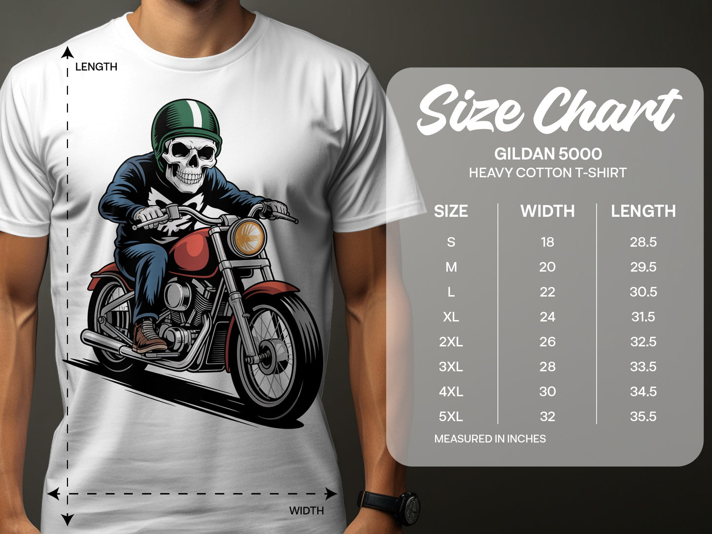Skull Rider on Motorcycle Graphic Heavy Cotton T-Shirt