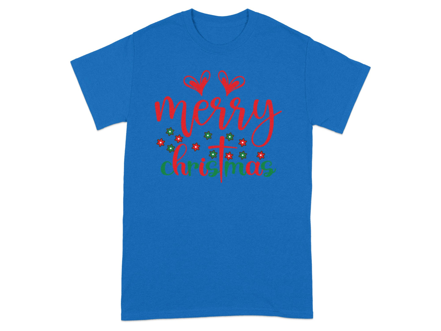 Merry Christmas Hearts and Cross Design T-Shirt