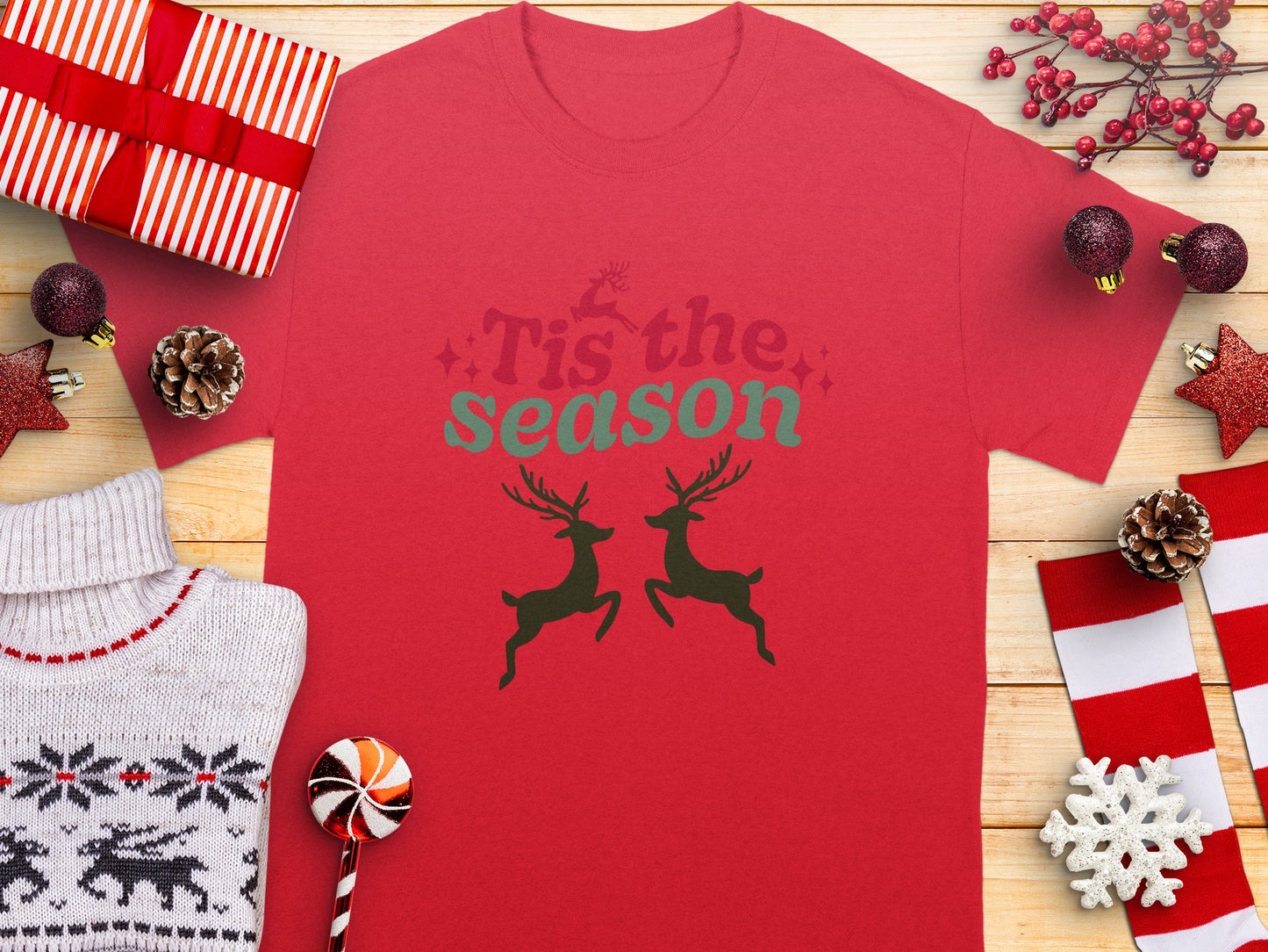 Tis The Season Reindeer Holiday Festive Graphic Shirt