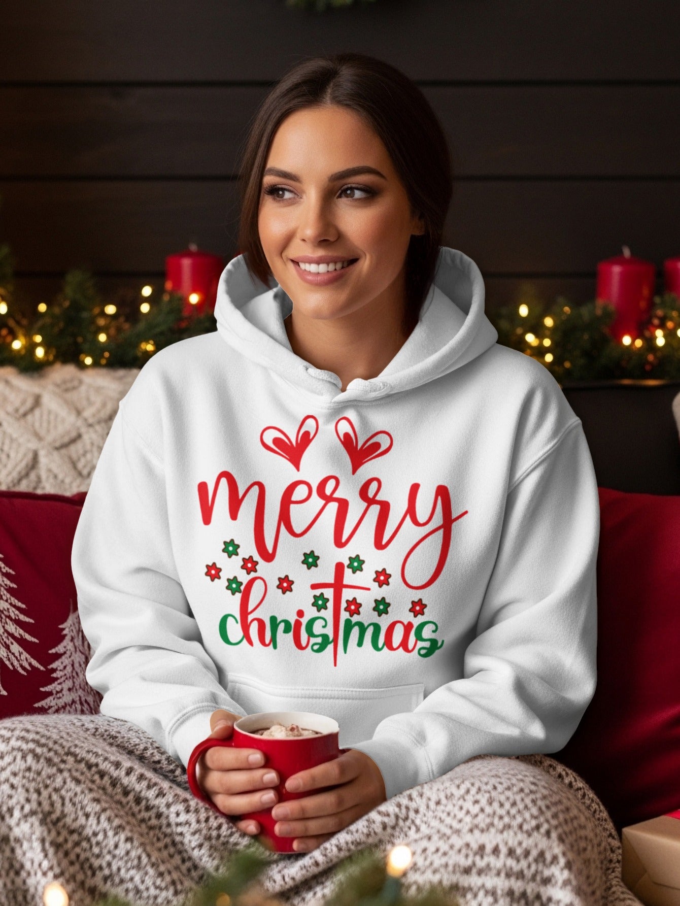 Merry Christmas design on a cozy hoodie product