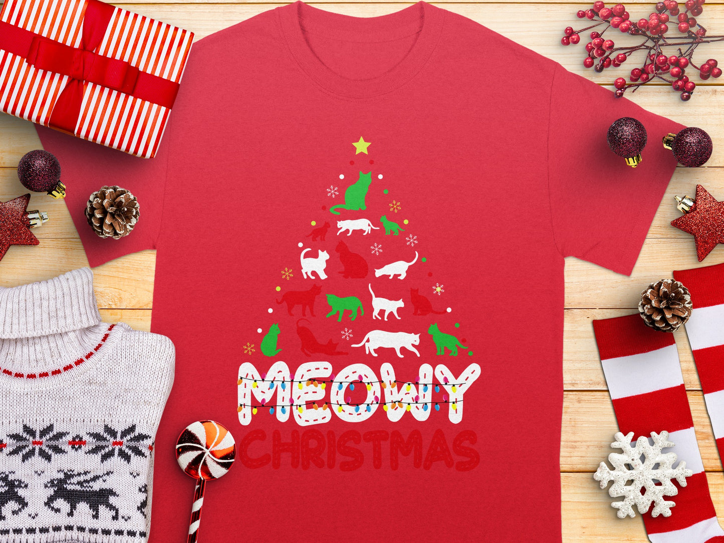 Meowy Christmas Cute Holiday Cat Lovers Shirt