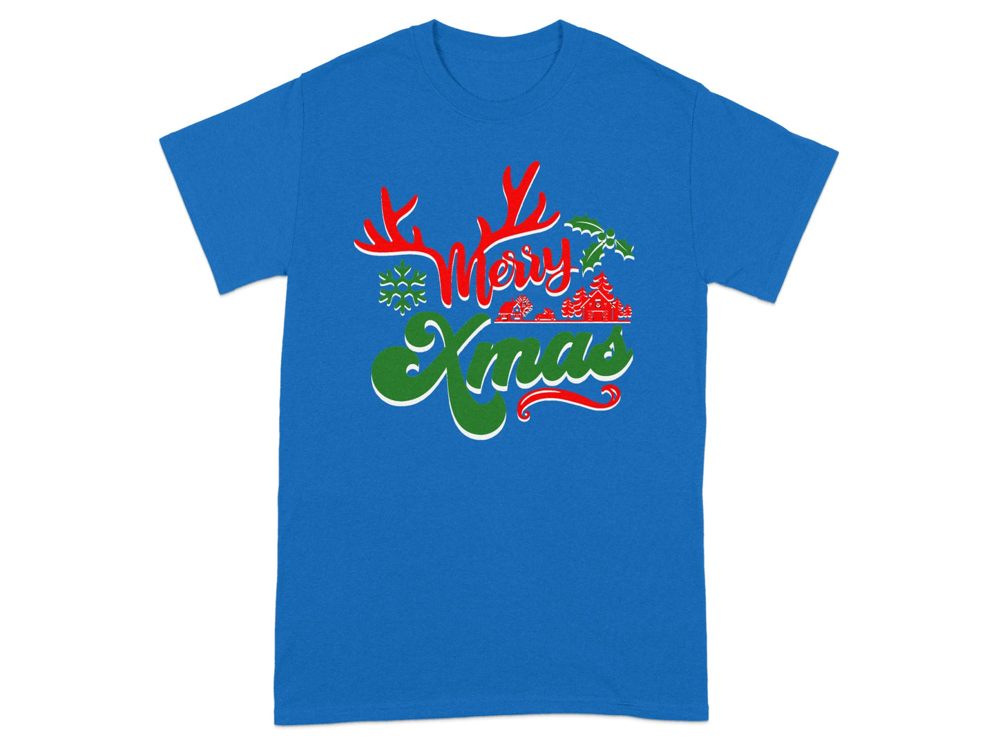 Merry Xmas Reindeer Snowflake Graphic T-shirt