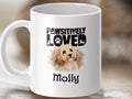 White mug with "Pawsitively Loved" text and a watercolor dog portrait named Molly.