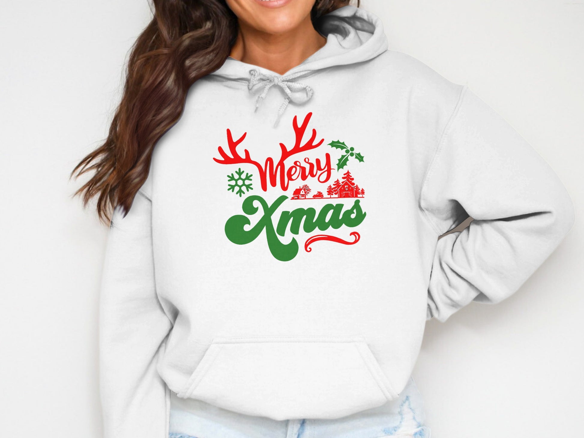 Merry Xmas Hoodie with Festive Reindeer Design