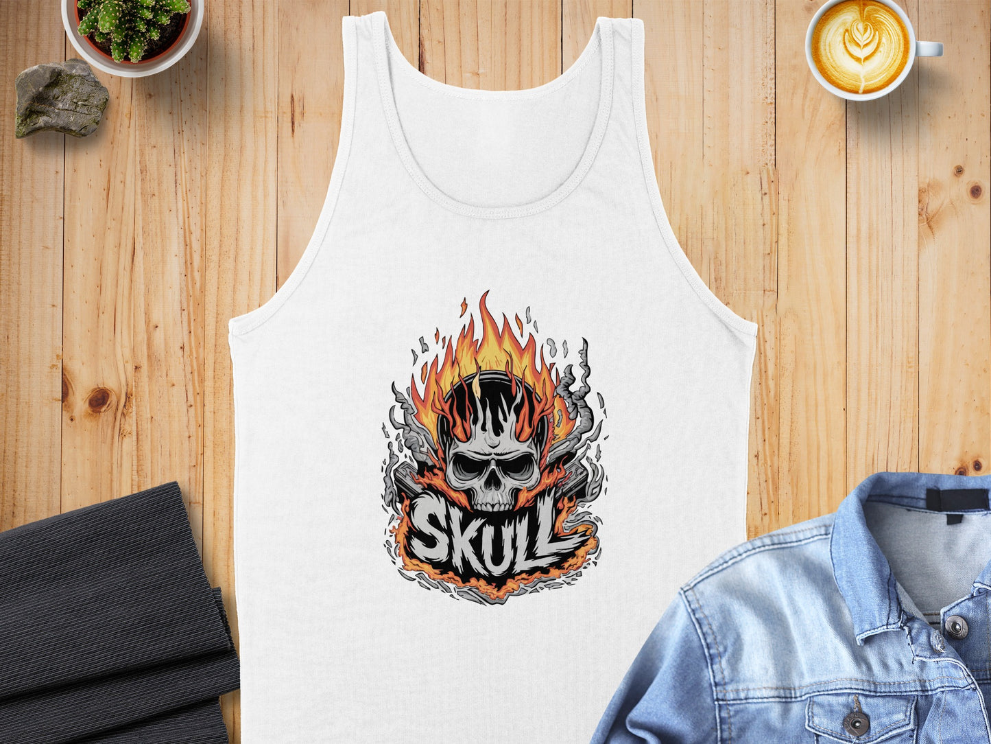 Skull Graphic Tank Top with Flaming Skull Design