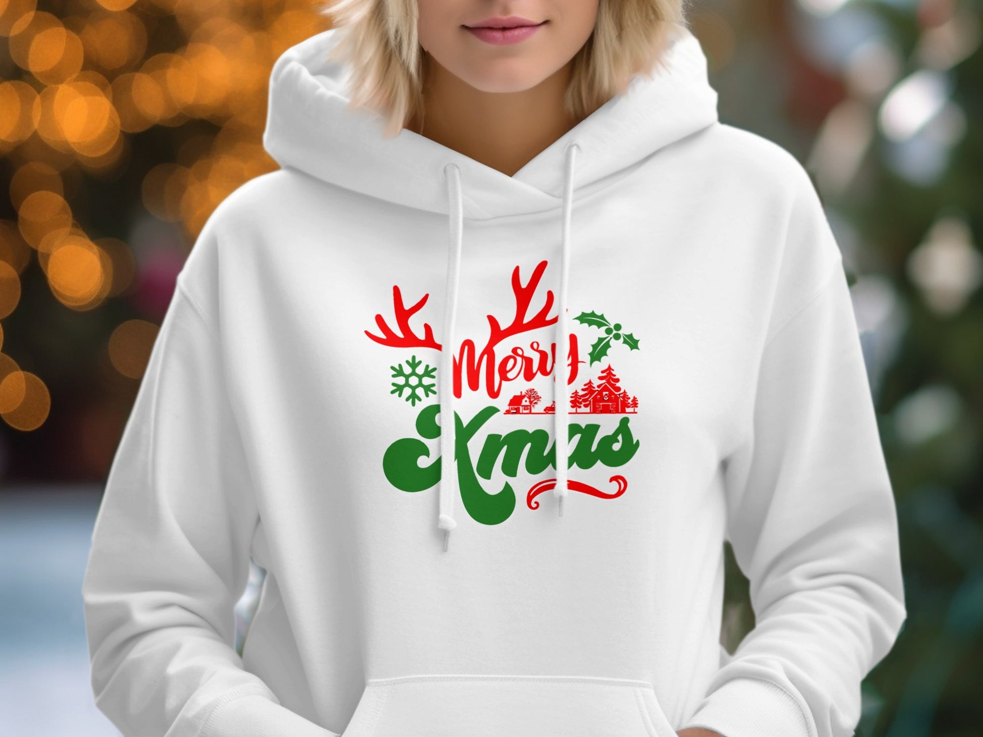 Festive Merry Christmas Hooded with Reindeer Antlers