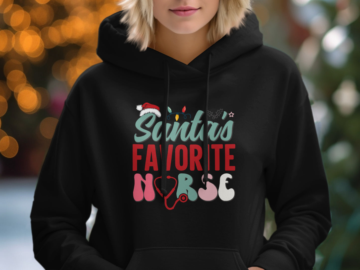 Santa's Favorite Nurse Festive Holiday Hoodie