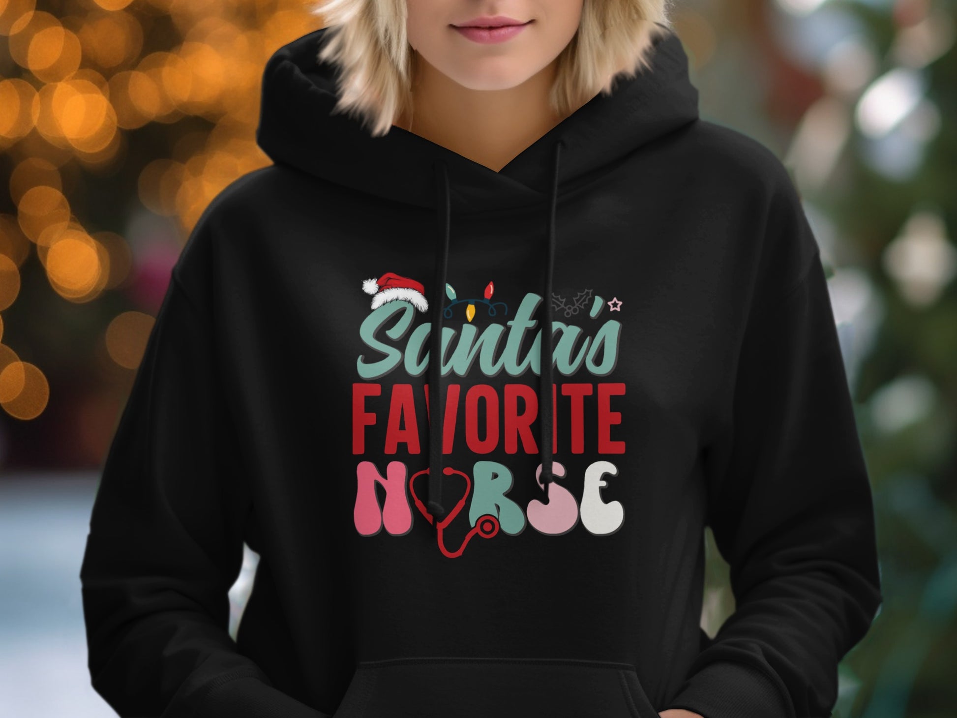 Santa's Favorite Nurse Festive Holiday Hoodie