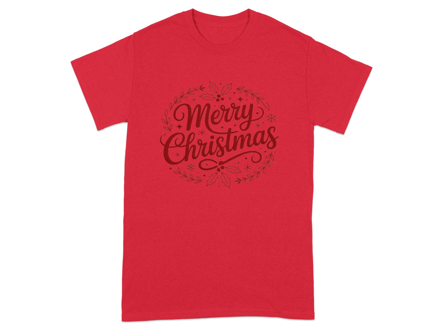 Merry Christmas Red Graphic Tee Festive Design Shirt