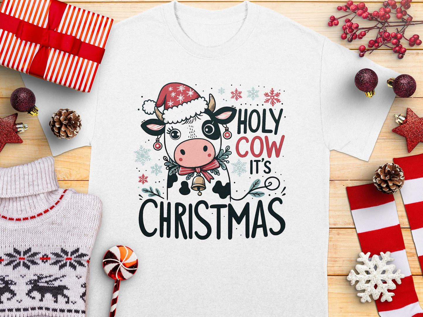 Holy Cow It's Christmas T-Shirt Holiday Festive Apparel