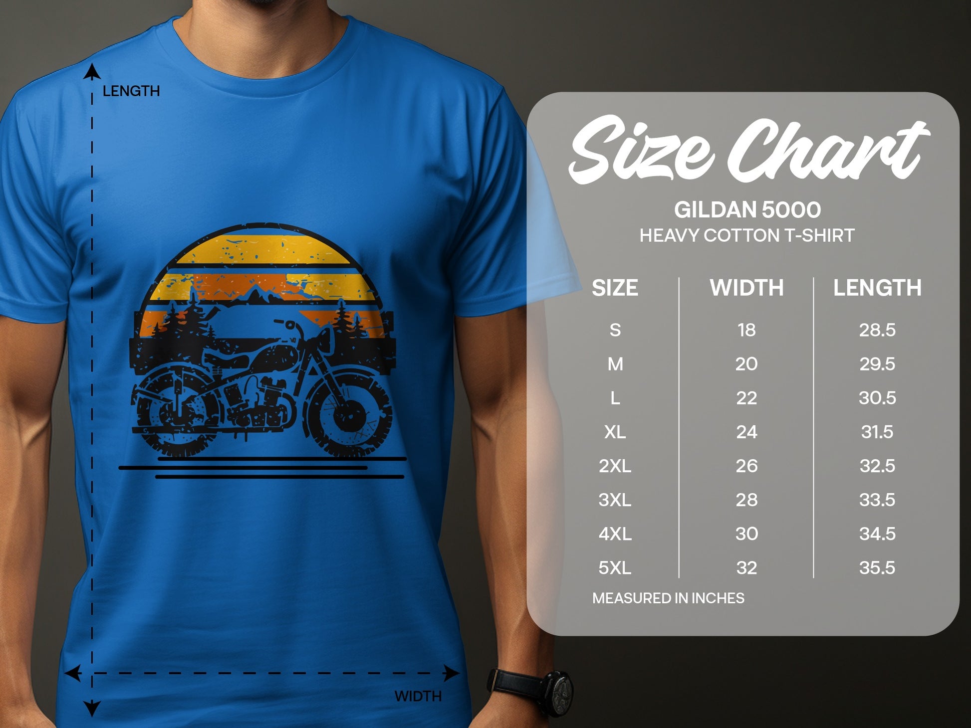 Retro Motorcycle Graphic T-Shirt Size Chart