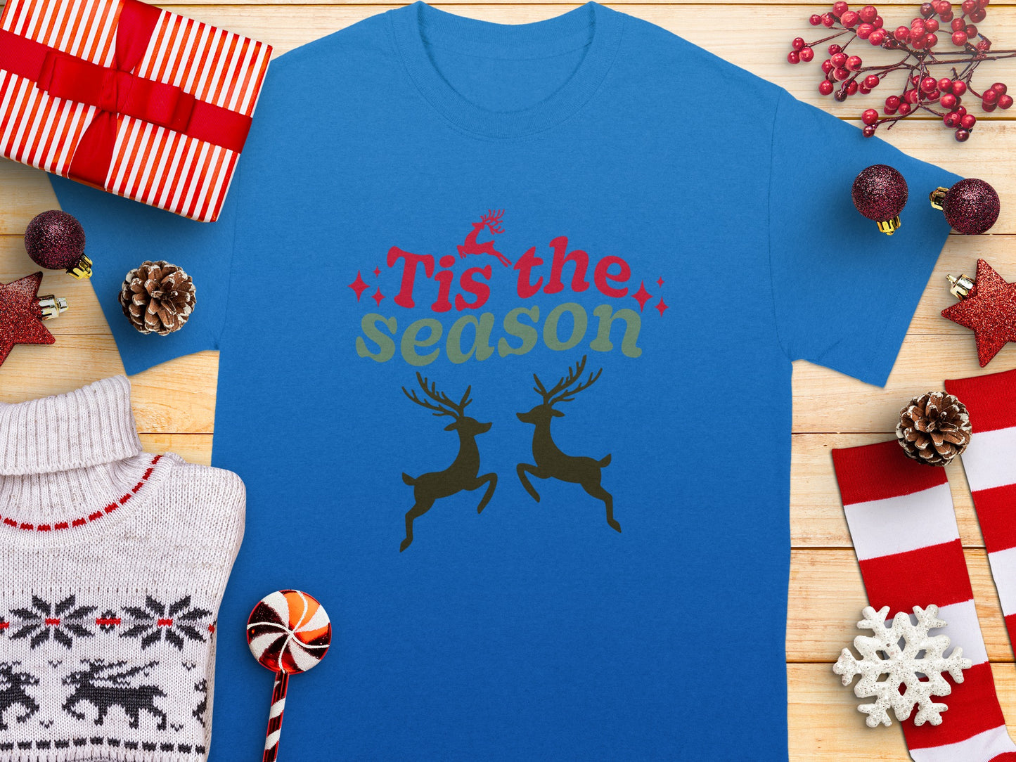 Tis the Season Festive Reindeer Design Shirt