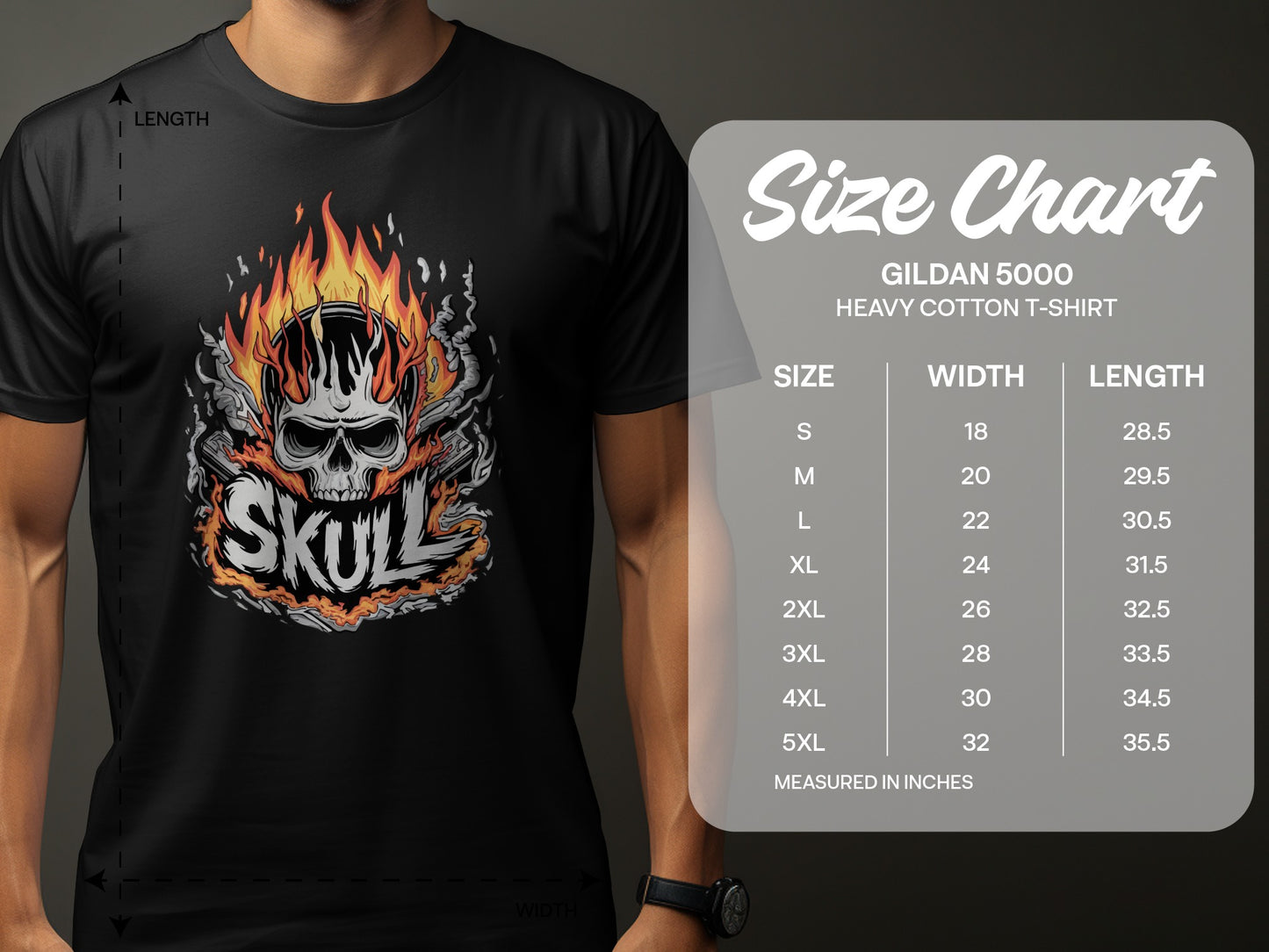 Skull with Fire Gildan 5000 Heavy Cotton T-Shirt