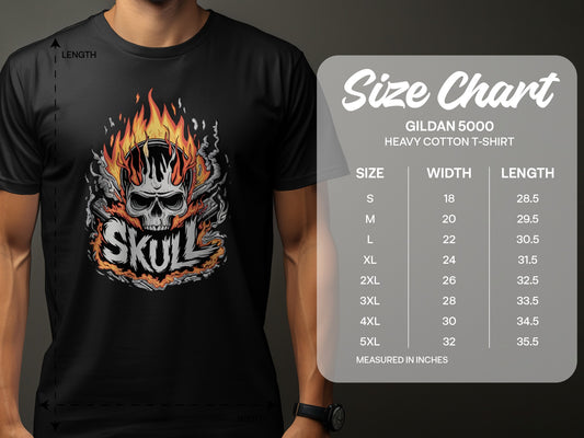 Skull with Fire Gildan 5000 Heavy Cotton T-Shirt