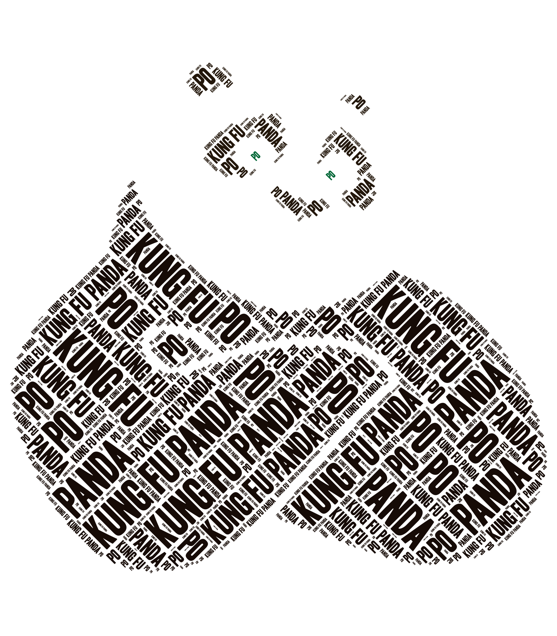 Panda shaped word art with "Kung Fu Panda" and "Po" repeated.