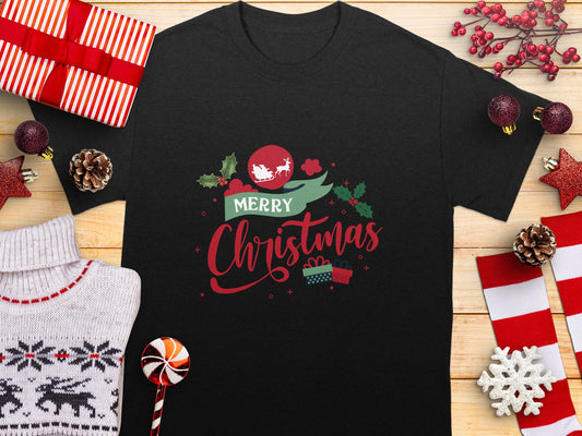 Merry Christmas Graphic Tee Festive Holiday Shirt