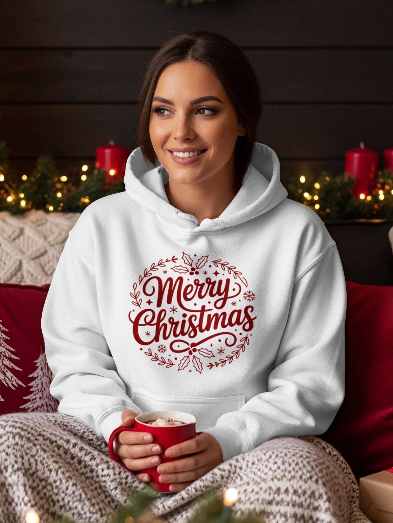 Merry Christmas Festive White Hoodie with Red Design