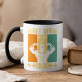 Mug with muscular man graphic and "Get Off My Back!" text.