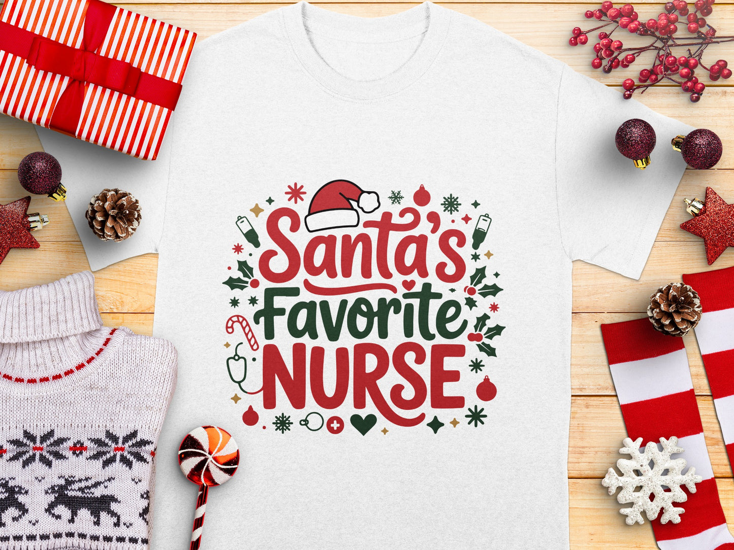 Santa's Favorite Nurse Holiday Gift T-Shirt