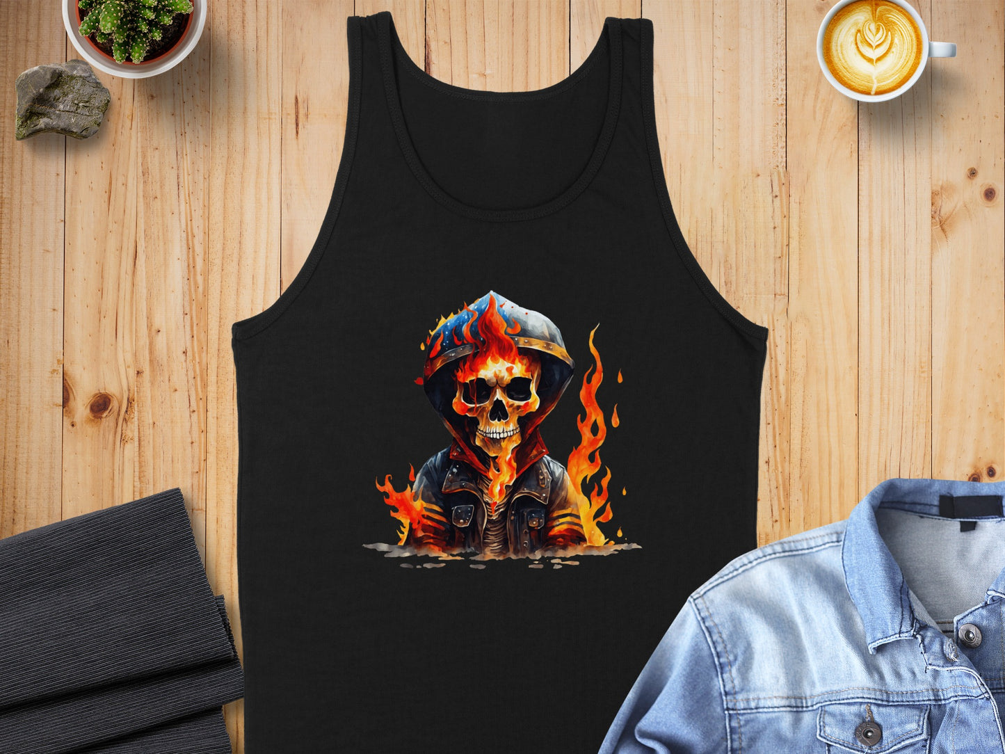 Fiery Skull Skeleton Tank Top Men Women Graphic Shirt