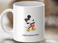 Mug with Mickey Mouse made of words, "Add some text" below.