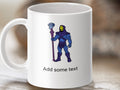 White mug with Skeletor artwork and "Add some text".