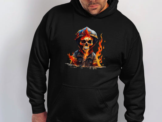 Firefighter Skull Flaming Hoodie Apparel