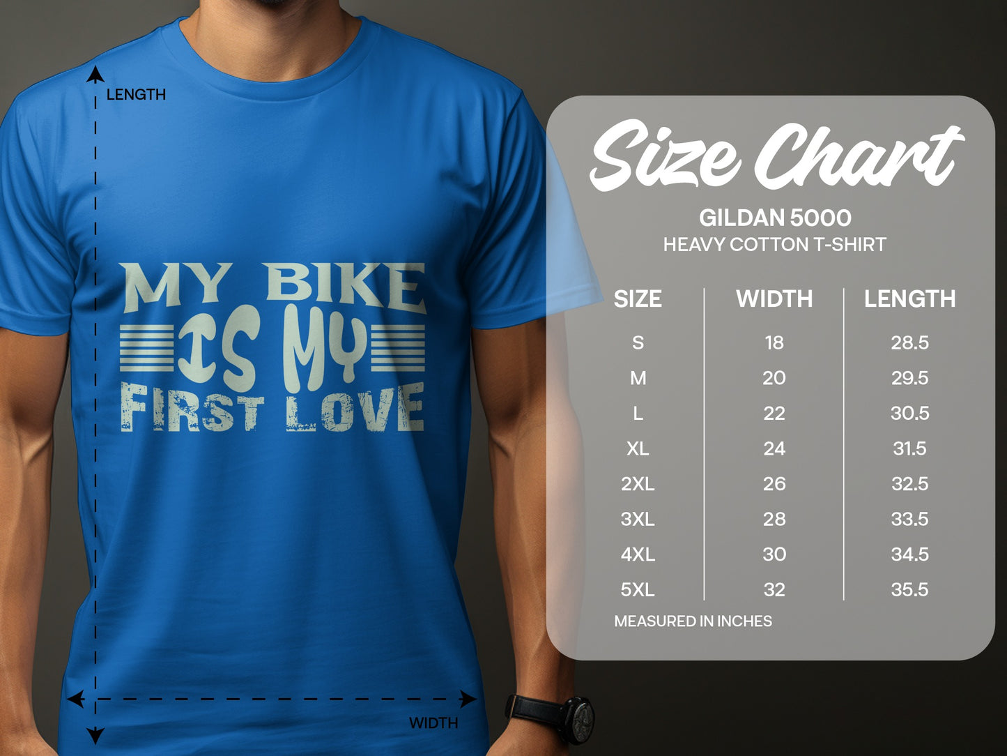 My Bike Is My First Love T-shirt Size Chart