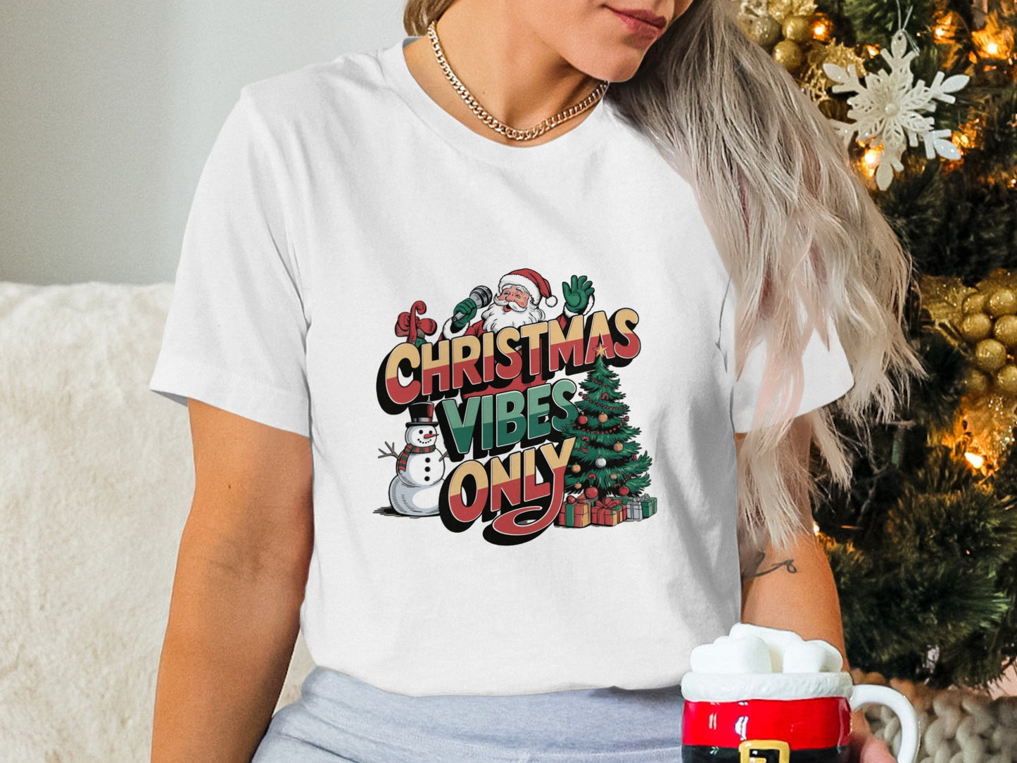 Festive Christmas Vibes Only Graphic Tee for Holiday