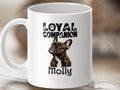 White mug with "Loyal Companion" text and a French Bulldog named Molly.