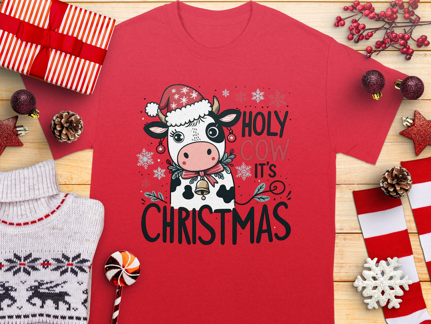 Holy Cow It's Christmas Funny Holiday Shirt