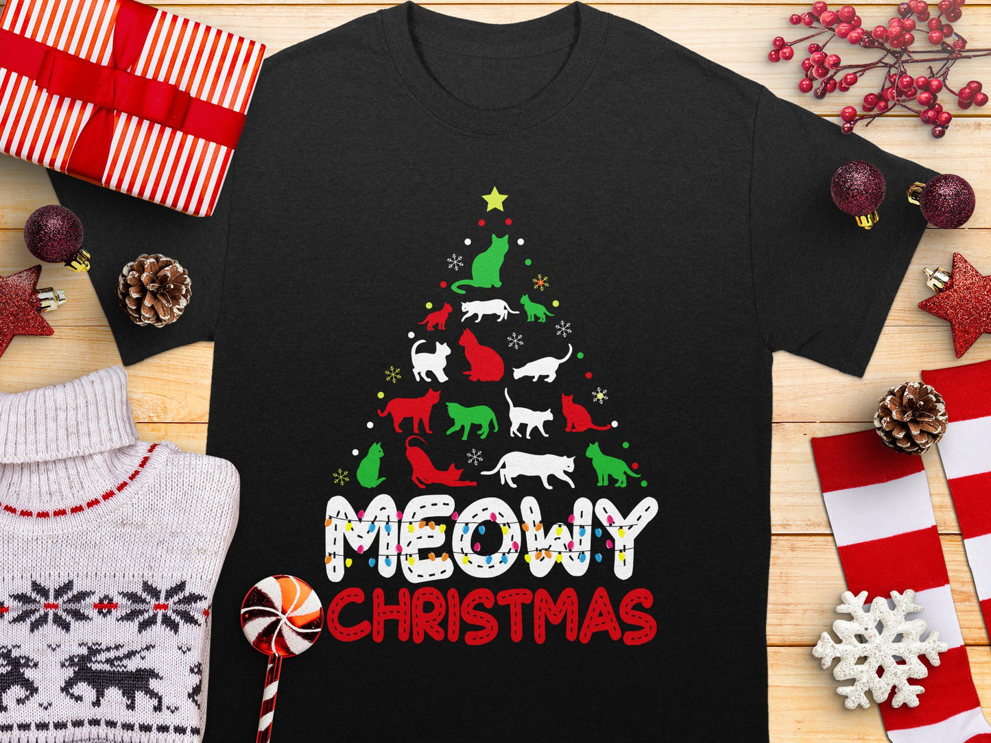 Meowy Christmas Cat Tree Design Holiday Shirt