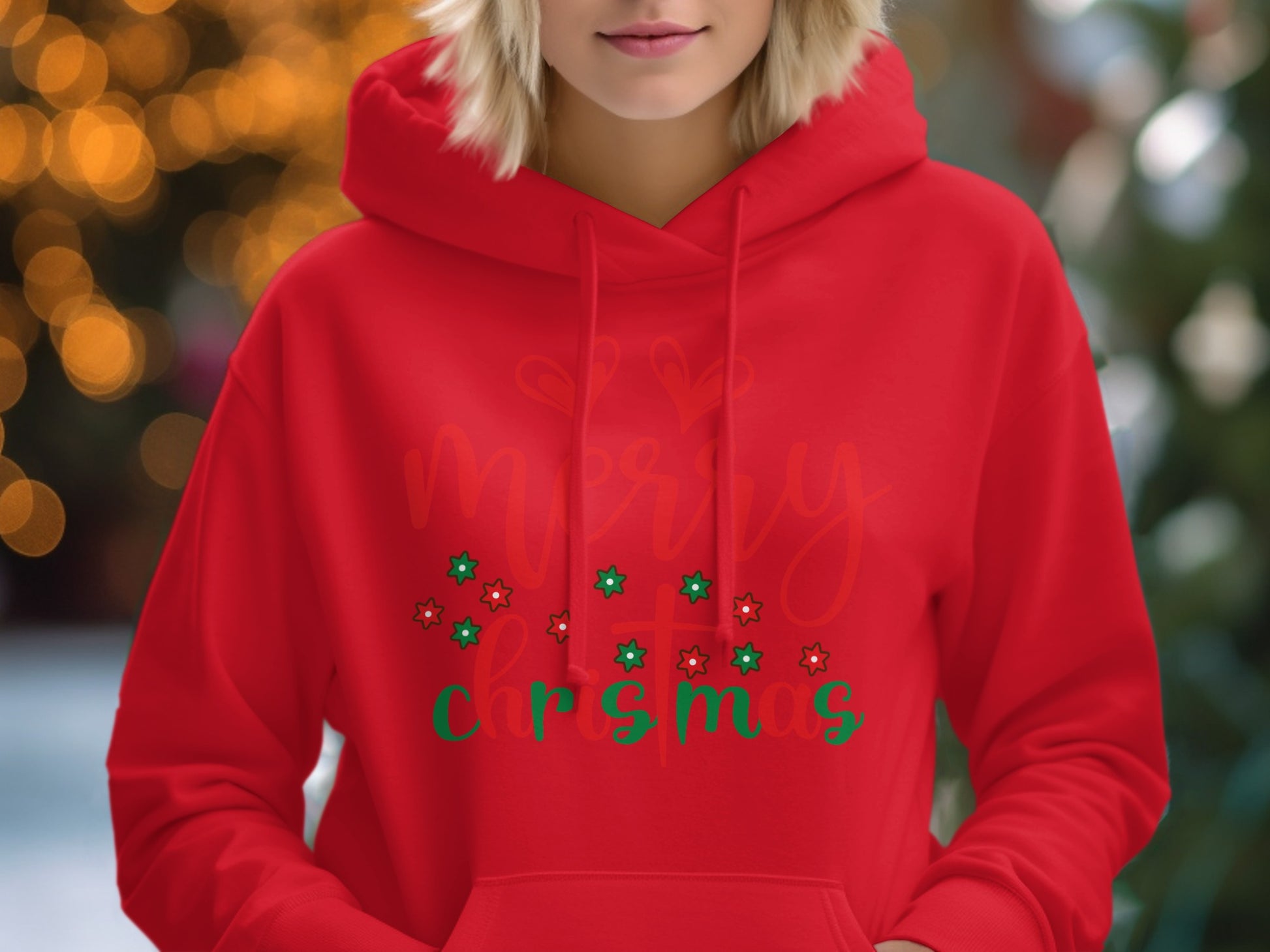 Festive Merry Christmas Red Hooded Sweatshirt