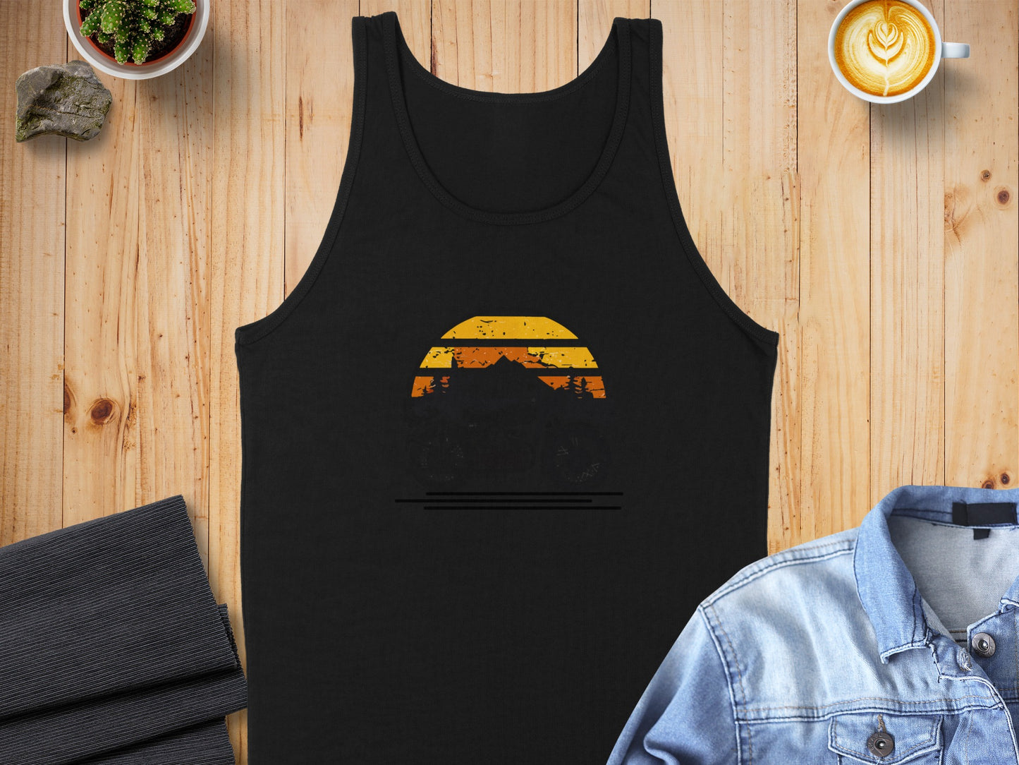 Retro sunset motorcycle graphic tank top product