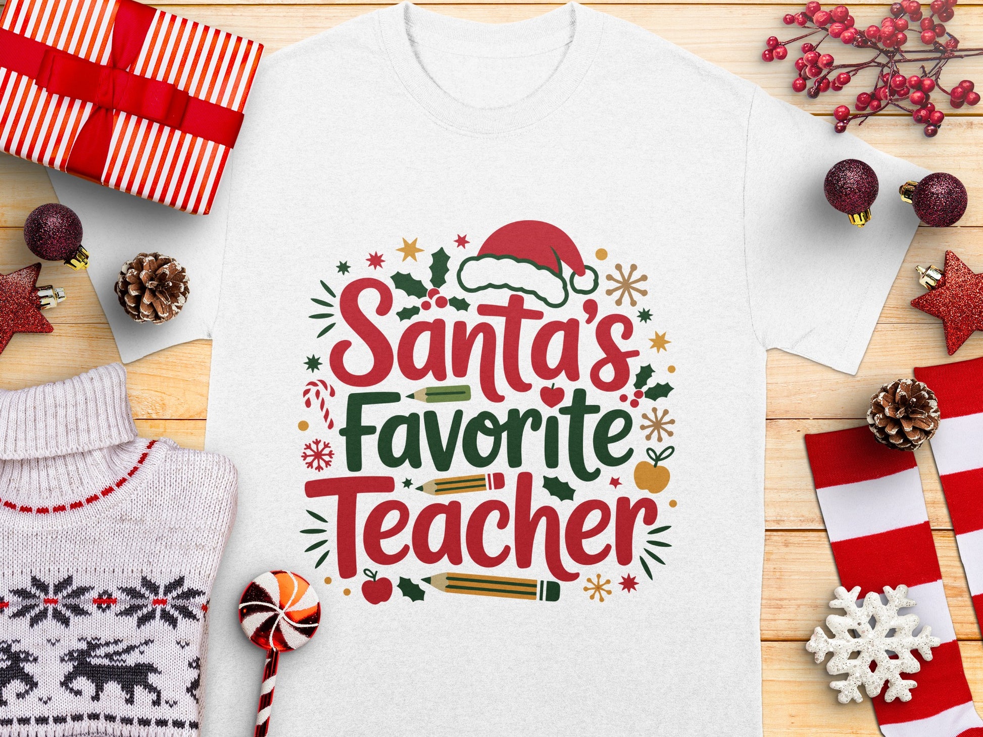 Santa's Favorite Teacher Christmas T-shirt