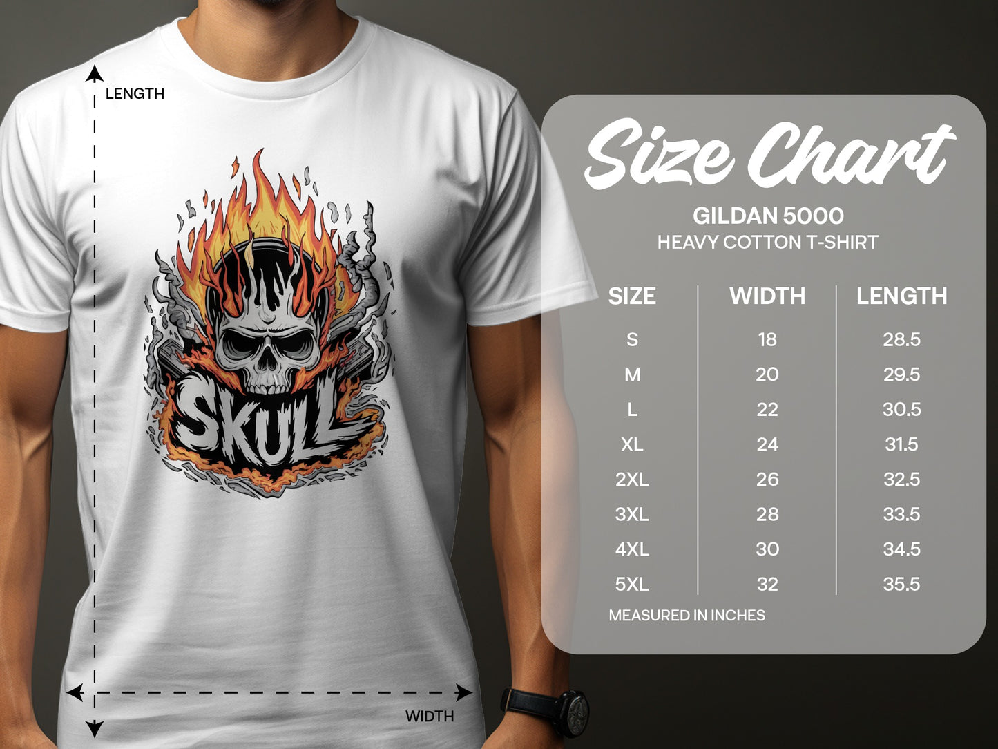 Skull Flaming Graphic T-Shirt Gildan 5000 Tee Shirt