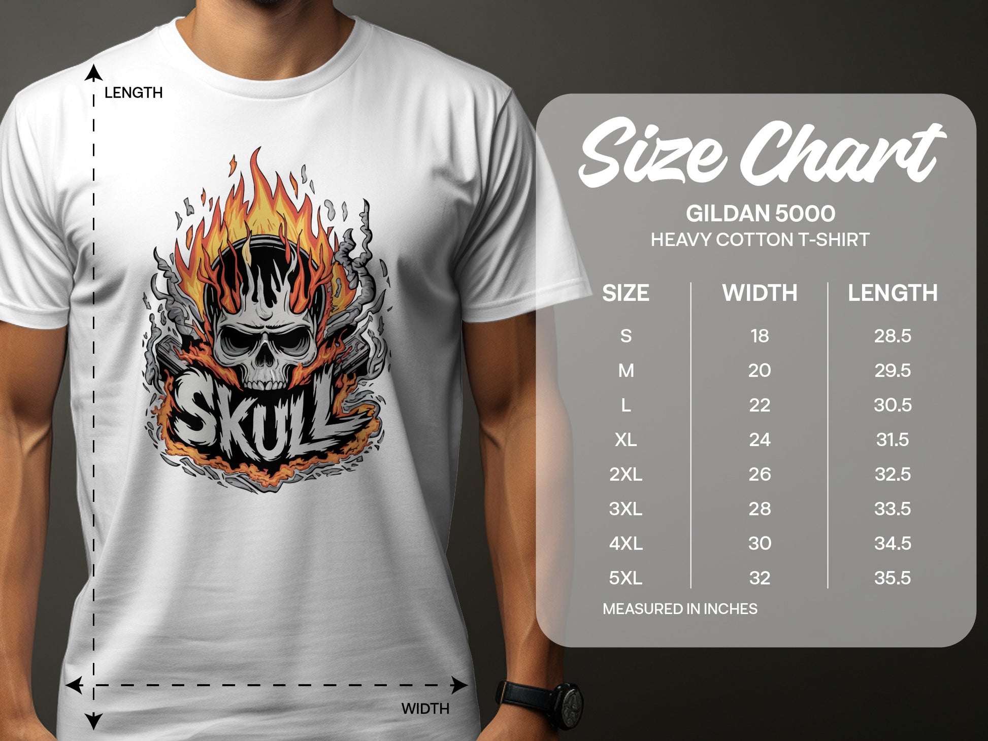 Skull Flaming Graphic T-Shirt Gildan 5000 Tee Shirt