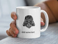 White mug with Darth Vader mask and "Add some text" graphic.