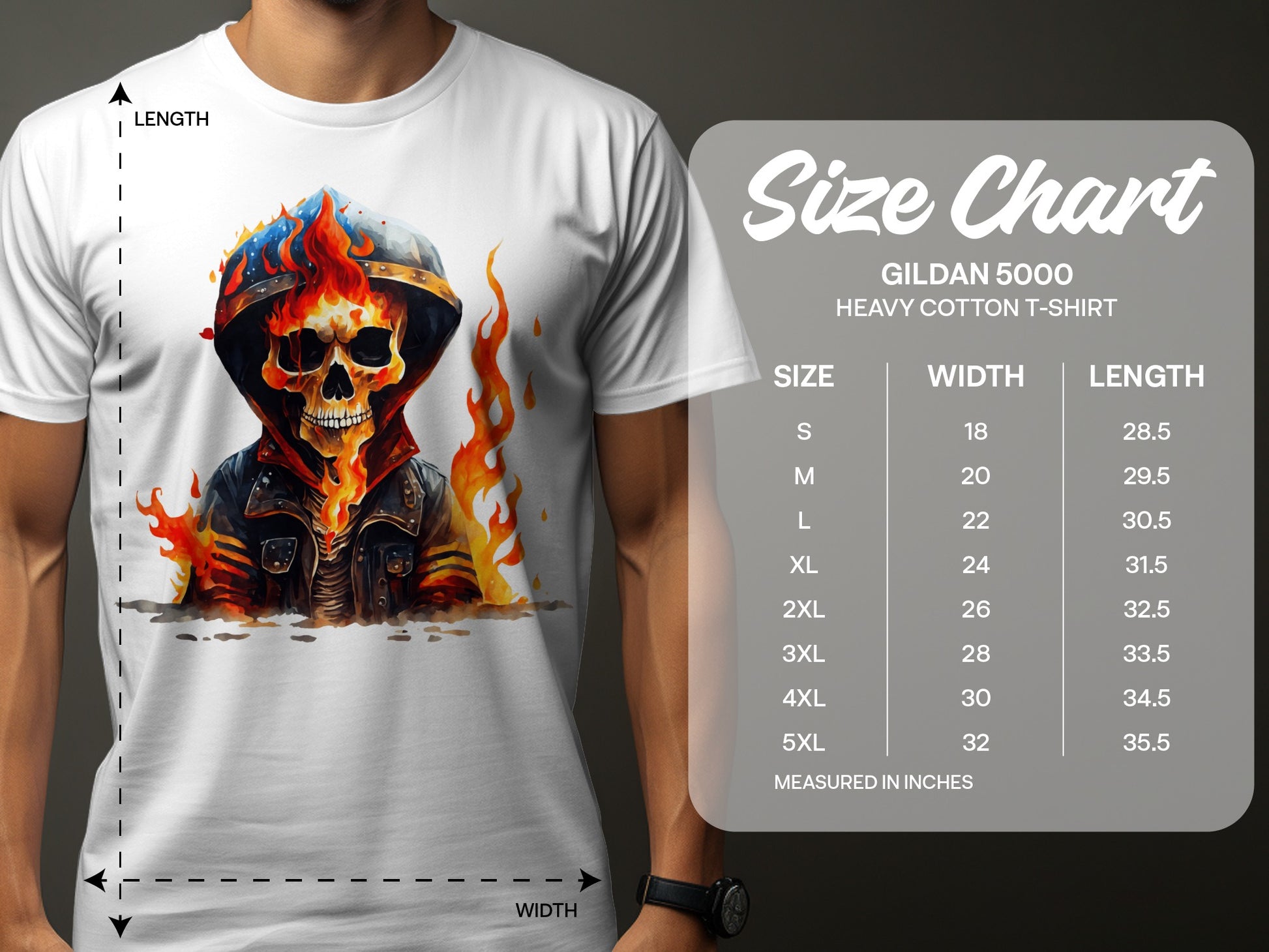 Skeleton in Flaming Hood Graphic Heavy Cotton T-shirt