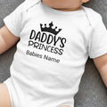 White baby onesie with "Daddy's PRINCESS" and "Babies Name" text.