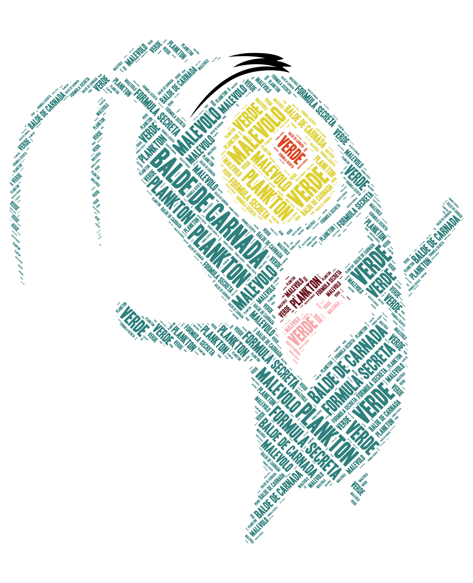 Word art of Minion character formed by text words in multiple languages.