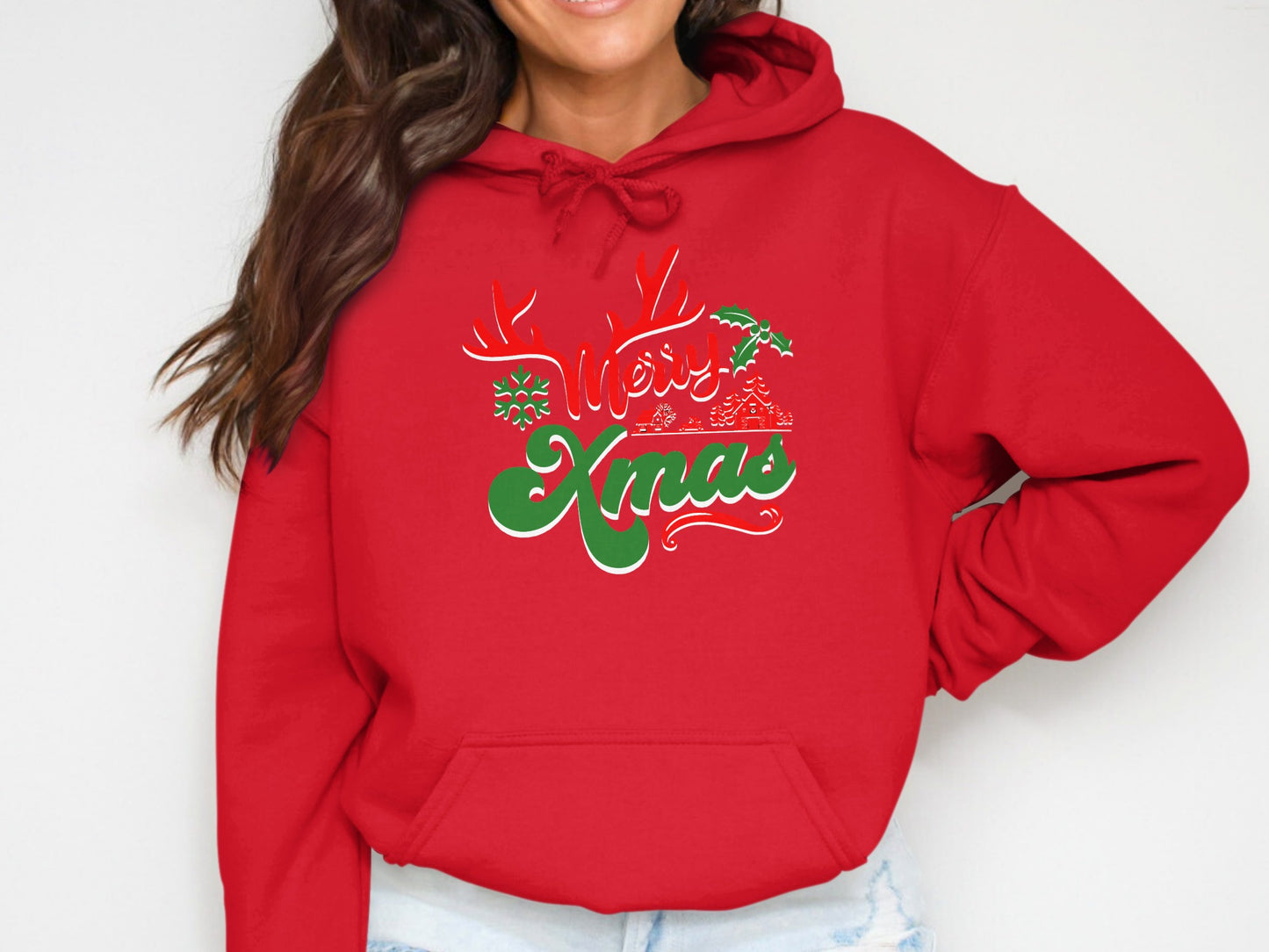 Red Hoodie with Merry Xmas Graphic Design