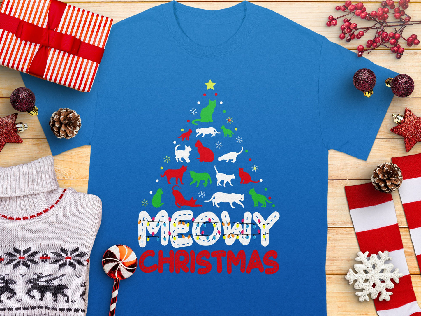 Meowy Christmas Holiday Themed Graphic Tee product