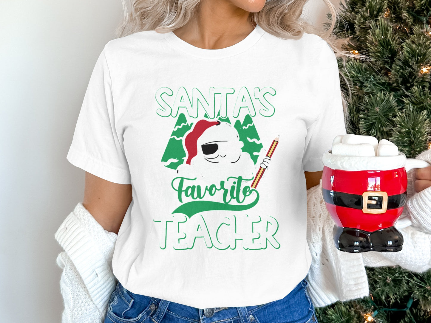 Santa's Favorite Teacher Christmas T-Shirt