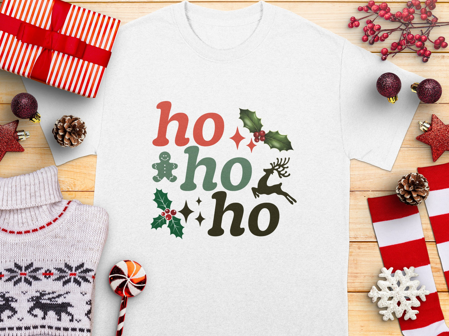 Festive Ho Ho Ho Christmas Graphic Tee for Holiday