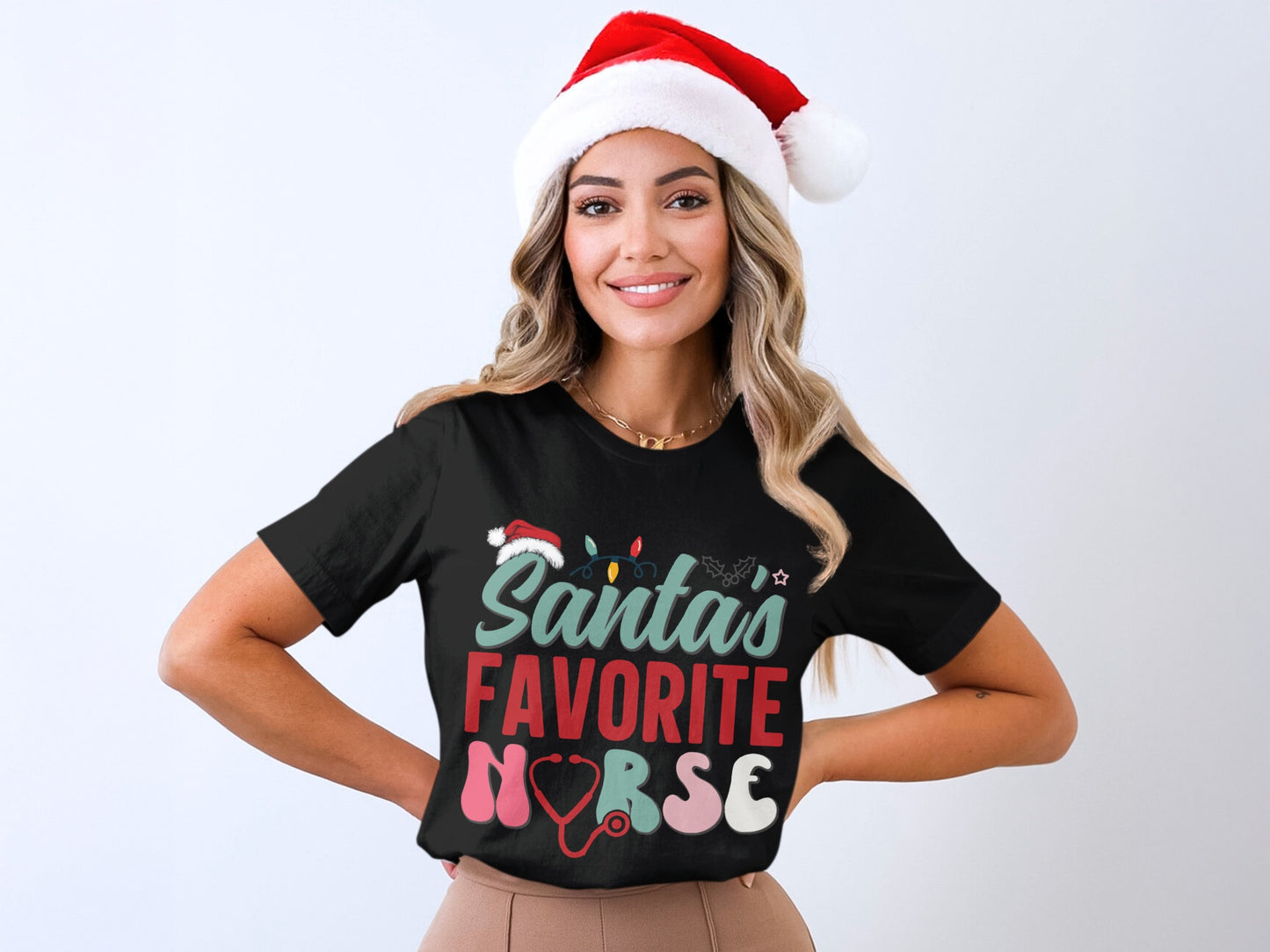Santas Favorite Nurse Fun Festive Christmas T-shirt