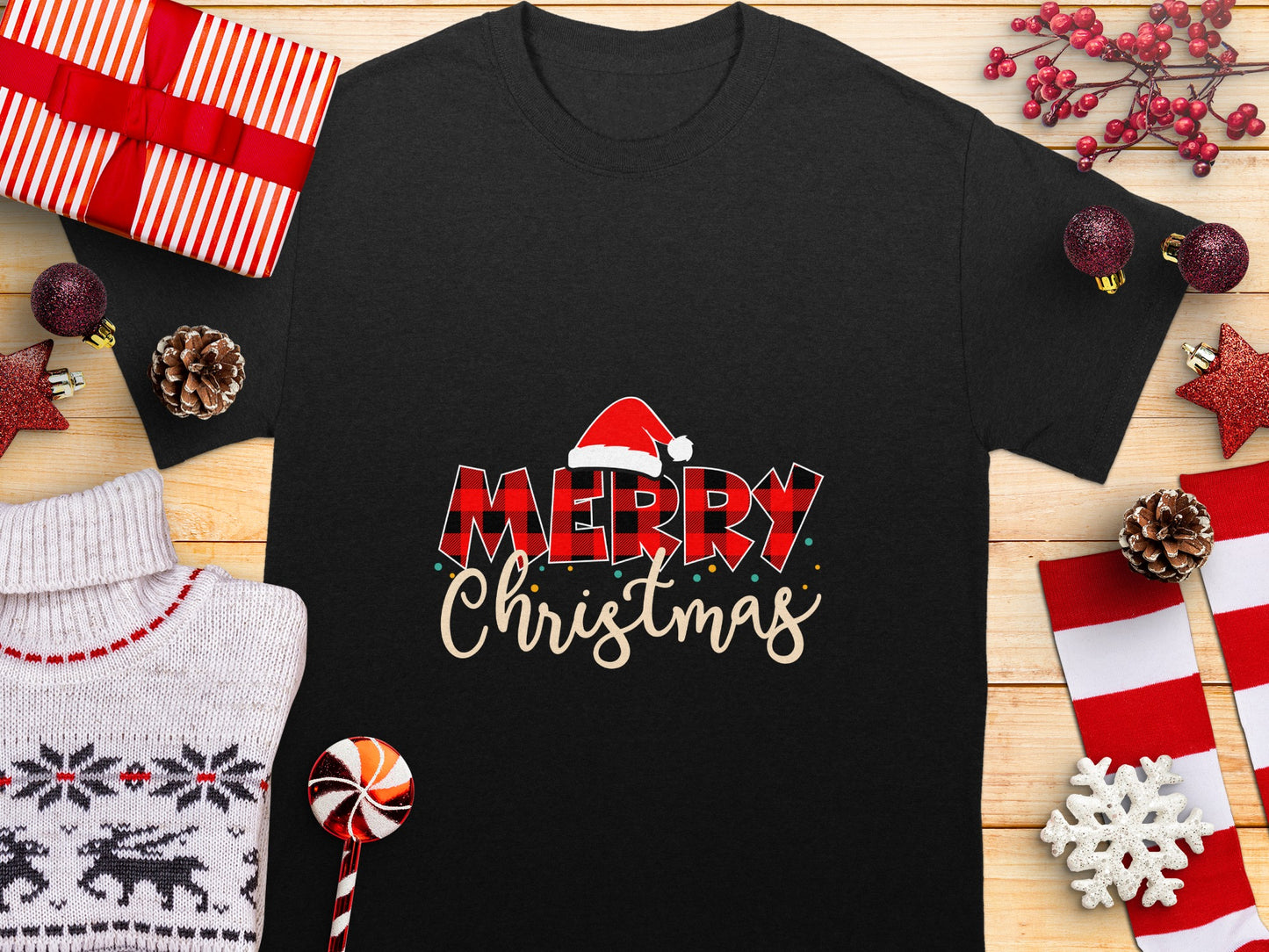 Festive Merry Christmas Santa Hat Graphic T-Shirt