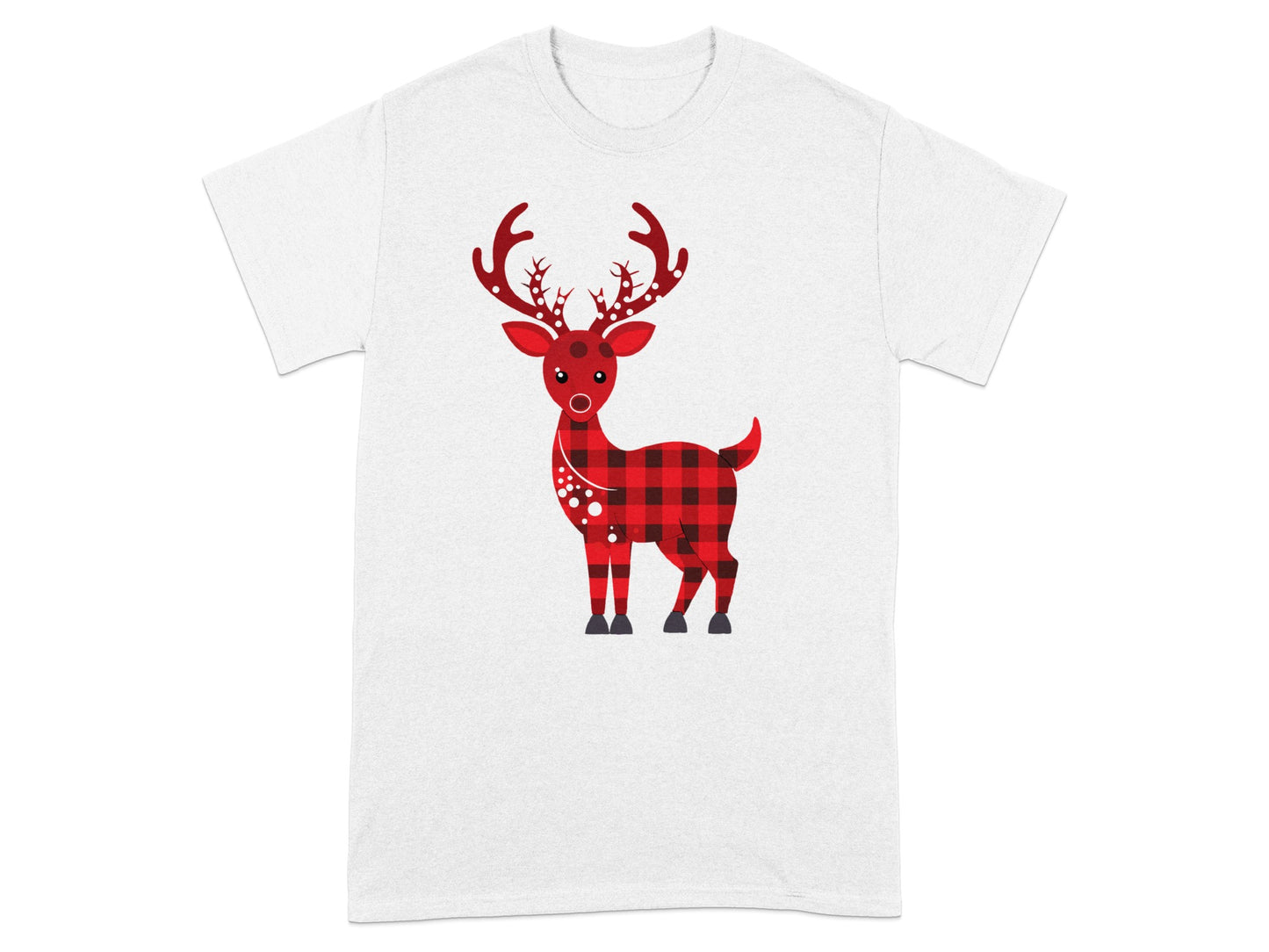 Cute Red Plaid Reindeer Design T-Shirt