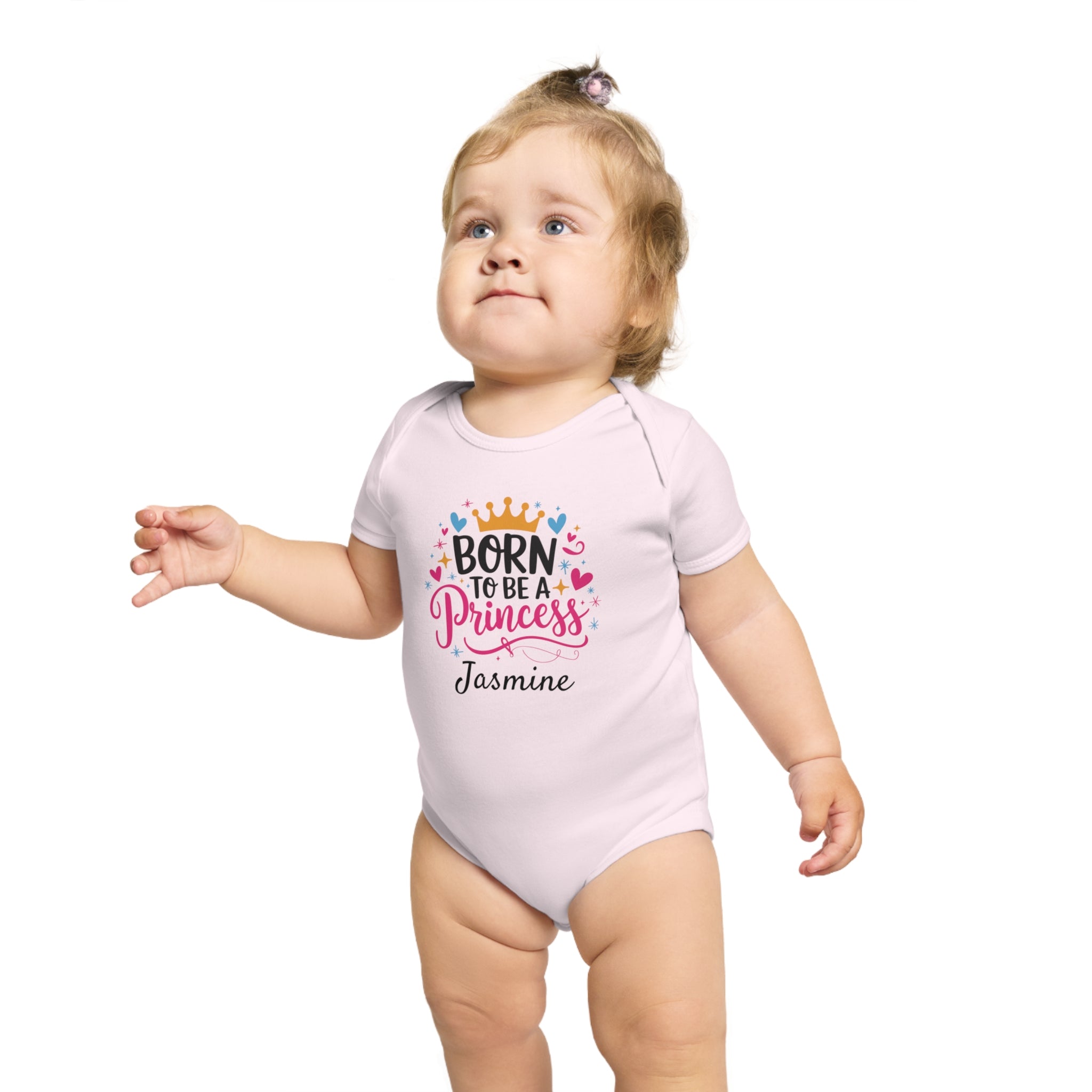 Baby wearing "Born to be a Princess Jasmine" onesie.